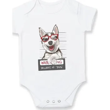 Kojenecký body Husky - beware of dog - Body kojenecké s krátkým rukávem - Krátký r. 18-24 měs ( Bílá )