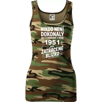 Dámské tričko Nikdo není dokonalý ale ti narození v roce 1951 jsou zatraceně blízko - Dámské Maskáčové tílko - S ( Hnědý maskáč )