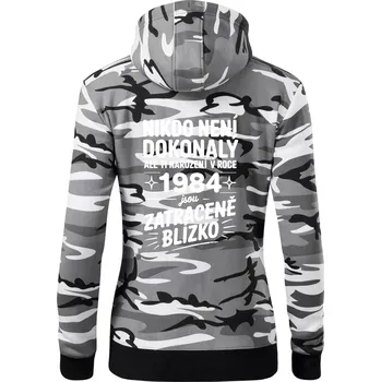 Dámská mikina Nikdo není dokonalý ale ti narození v roce 1984 jsou zatraceně blízko - Dámská mikina trendy zipper s kapucí - M ( Šedý maskáč )