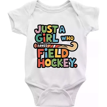 Kojenecký body Barevný nápis Just a girl who loves field hockey - Body kojenecké s krátkým rukávem - Krátký r. 6-12 mes ( Bílá )