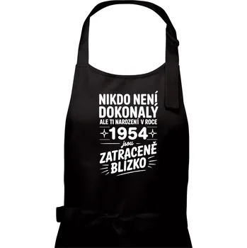Kuchyňská zástěra Nikdo není dokonalý ale ti narození v roce 1954 jsou zatraceně blízko - Pánská zástěra na vaření - Univerzální velikost ( Černá )