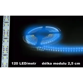 LED páska LED Pásek 12V modrý IP65 120LED bílé pozadí voděodolný 200lm