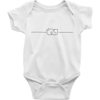 Kojenecký body Kočka linka kreslená - Body kojenecké s krátkým rukávem - Krátký r. 18-24 měs ( Bílá )