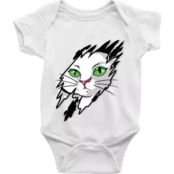 Kojenecký body Kočka v roztrženém triku - Body kojenecké s krátkým rukávem - Krátký r. 18-24 měs ( Bílá )