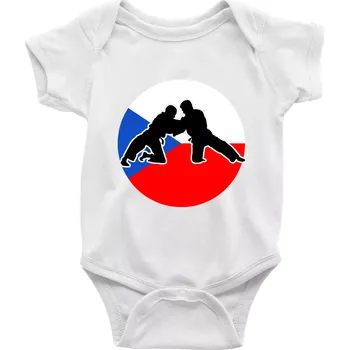 Kojenecké oblečení Judo CZ vlajka - Body kojenecké s krátkým rukávem - Krátký r. 18-24 měs ( Bílá )