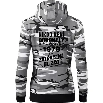 Dámská mikina Nikdo není dokonalý ale ti narození v roce 1978 jsou zatraceně blízko - Dámská mikina trendy zipper s kapucí - S ( Šedý maskáč )