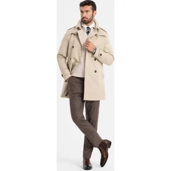 Pánský trenčkot Pánský střednědobý kabát - tmavě béžový C269