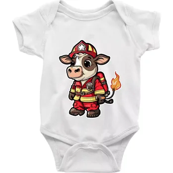 Kojenecké oblečení Malý hasič - kravička - Body kojenecké s krátkým rukávem - Krátký r. 18-24 měs ( Bílá )