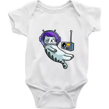 Kojenecký body Kočka na měsíci - Body kojenecké s krátkým rukávem - Krátký r. 6-12 mes ( Bílá )