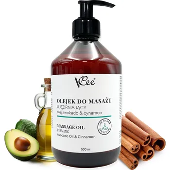 Masážní přípravek Přírodní veganský masážní olej VCee 500 ml avokádo a skořice