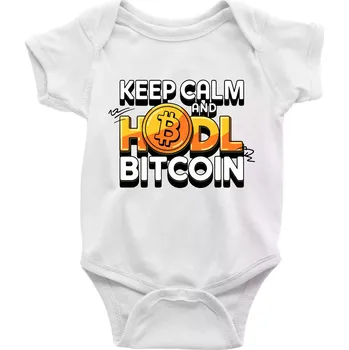 Kojenecké oblečení 3D nápis Keep Calm and HODL Bitcoin - Body kojenecké s krátkým rukávem - Krátký r. 6-12 mes ( Bílá )
