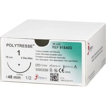 Náplast POLYTRESSE, USP 2, 1/2 zakřivení, hrot, Taper point, jehla, 40mm, 75cm (36ks/bal)