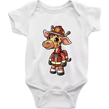 Kojenecký body Malý hasič - žirafa - Body kojenecké s krátkým rukávem - Krátký r. 6-12 mes ( Bílá )