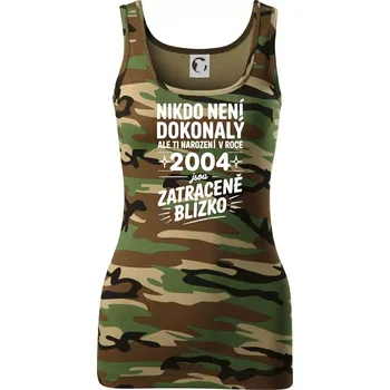 Dámské tričko Nikdo není dokonalý ale ti narození v roce 2004 jsou zatraceně blízko - Dámské Maskáčové tílko - XS ( Hnědý maskáč )