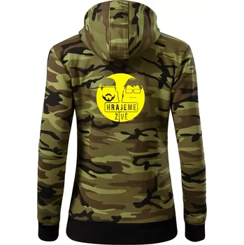 Dámská mikina Vortex hrajeme živě - Dámská mikina trendy zipper s kapucí - XS ( Zelený maskáč )