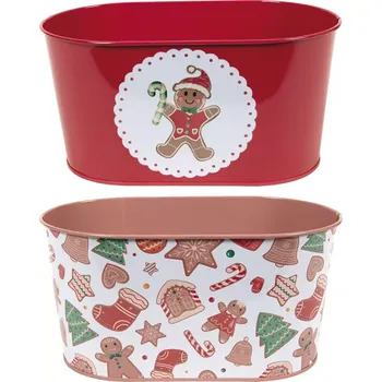 Příborník do zásuvky Kovová nádoba červená, oválná, různé motivy,, výška: 113 mm, délka: 225 mm, šířka: 137 mm