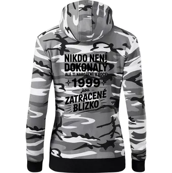 Dámská mikina Nikdo není dokonalý ale ti narození v roce 1999 jsou zatraceně blízko - Dámská mikina trendy zipper s kapucí - 2XL ( Šedý maskáč )