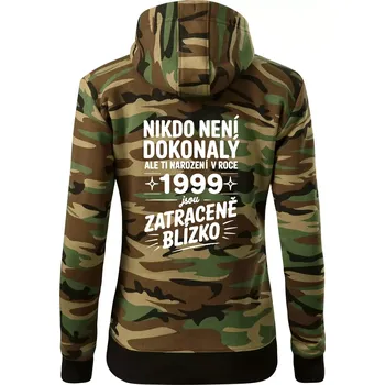 Dámská mikina Nikdo není dokonalý ale ti narození v roce 1999 jsou zatraceně blízko - Dámská mikina trendy zipper s kapucí - L ( Hnědý maskáč )