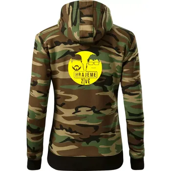 Dámská mikina Vortex hrajeme živě - Dámská mikina trendy zipper s kapucí - L ( Hnědý maskáč )