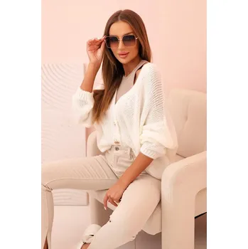 Dámský svetr Dámský svetr s výstřihem do V a knoflíky ecru UNI