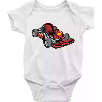 Kojenecké oblečení Motokára červená - Body kojenecké s krátkým rukávem - Krátký r. 6-12 mes ( Bílá )