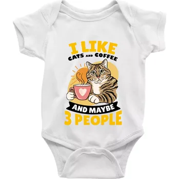 Kojenecký body I like cats and coffee and maybe 3 people - Body kojenecké s krátkým rukávem - Krátký r. 18-24 měs ( Bílá )