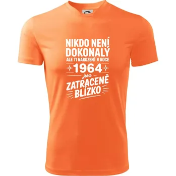 Pánské tričko Nikdo není dokonalý ale ti narození v roce 1964 jsou zatraceně blízko - Pánské triko Fantasy sportovní (dresovina) - S ( Neon mandarine )