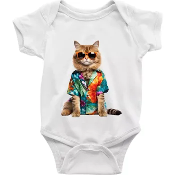 Kojenecký body Kočka v létě - Body kojenecké s krátkým rukávem - Krátký r. 18-24 měs ( Bílá )