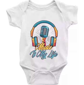 Kojenecké oblečení Music is my life sluchátka - Body kojenecké s krátkým rukávem - Krátký r. 6-12 mes ( Bílá )