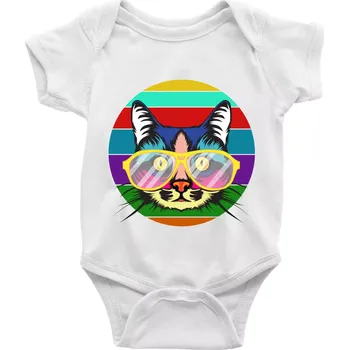 Kojenecký body Kočka při barevném západu - Body kojenecké s krátkým rukávem - Krátký r. 6-12 mes ( Bílá )