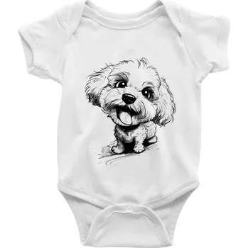 Kojenecký body Černobílá karikatura Bišonek - Body kojenecké s krátkým rukávem - Krátký r. 6-12 mes ( Bílá )