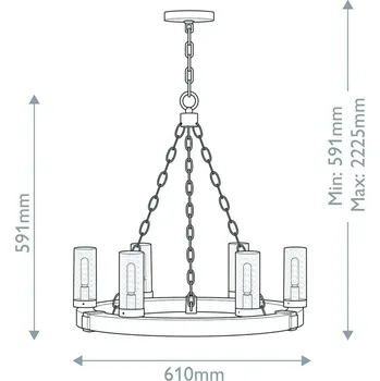 Lampička HINKLEY Lustr Sawyer, 6 žárovek, barva dřeva, ocel, sklo, E14 hnědá, šedá, čirá 6 x 40 W - Doprava zdarma