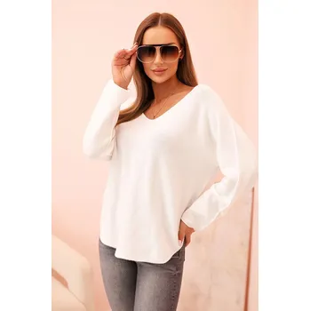 Dámský svetr Dámský svetr s viskózou a výstřihem do V bílý UNI
