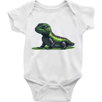 Leguán pixel - Body kojenecké s krátkým rukávem - Krátký r. 6-12 mes ( Bílá )