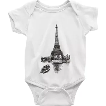 Eiffelovka s loďkou - Body kojenecké s krátkým rukávem - Krátký r. 18-24 měs ( Bílá )