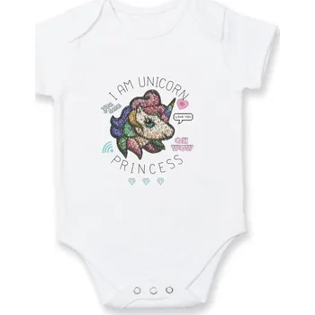 Kojenecké oblečení I am unicorn princess - Body kojenecké s krátkým rukávem - Krátký r. 6-12 mes ( Bílá )