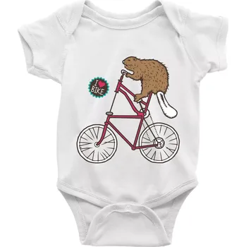 Kojenecké oblečení Bobr na kole - Body kojenecké s krátkým rukávem - Krátký r. 6-12 mes ( Bílá )