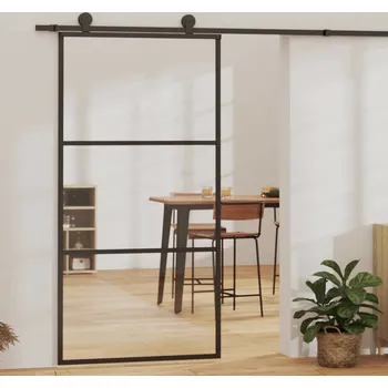 Interiérové dveře vidaXL Posuvné dveře ESG sklo a hliník 102 x 205 cm černé [151010]