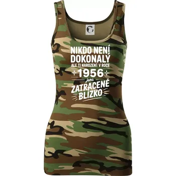 Dámské tričko Nikdo není dokonalý ale ti narození v roce 1956 jsou zatraceně blízko - Dámské Maskáčové tílko - XL ( Hnědý maskáč )