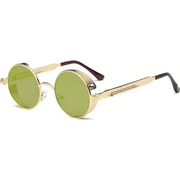 Sluneční brýle Retro kulaté sluneční brýle Steampunk Zelené zrcadlovky