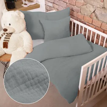 Povlečení Dětské mušelínové povlečení do postýlky Nature MSN-062 Šedé Do postýlky 90x120 a 40x60 cm