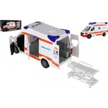 Auto ambulance plast 26cm s lehátkem na setrvačník se světlem se zvukem v krabici 37x18x11,5cm