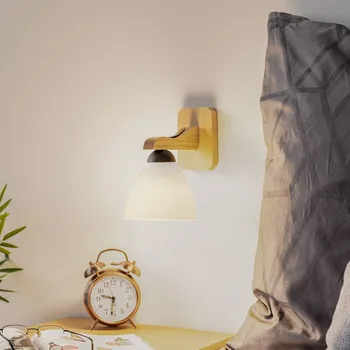 Lampička Lamkur Nástěnné světlo Haro se skleněným stínidlem, dub/bílá světlý dub, bílý 1 x 60 W - Doprava zdarma