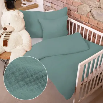 Povlečení Dětské mušelínové povlečení do postýlky Nature MSN-047 Pastelově modozelené Do postýlky 100x135 a 40x60 cm