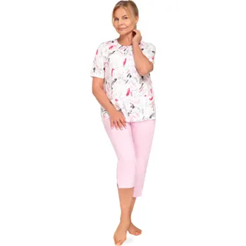 Dámské noční prádlo Dámské pyžamo 2XL růžové rozepínací krátký rukáv krátké kalhoty bavlněné