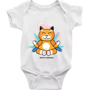 Kojenecké oblečení Kočka - mistr v meditaci (Pecka design) - Body kojenecké s krátkým rukávem - Krátký r. 6-12 mes ( Bílá )