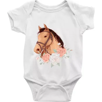 Kojenecký body Hlava koně a růže - Body kojenecké s krátkým rukávem - Krátký r. 18-24 měs ( Bílá )