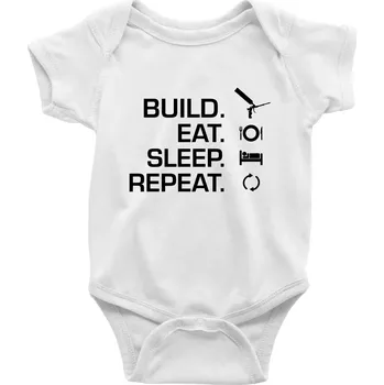 Kojenecký body Build eat sleep repeat - montážní pěna - Body kojenecké s krátkým rukávem - Krátký r. 6-12 mes ( Bílá )
