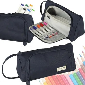 Penál KIK Školní penál dvojitý sáček toaletní pouzdro námořnická modř