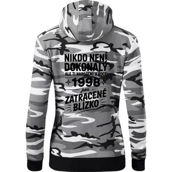 Dámská mikina Nikdo není dokonalý ale ti narození v roce 1998 jsou zatraceně blízko - Dámská mikina trendy zipper s kapucí - 2XL ( Šedý maskáč )
